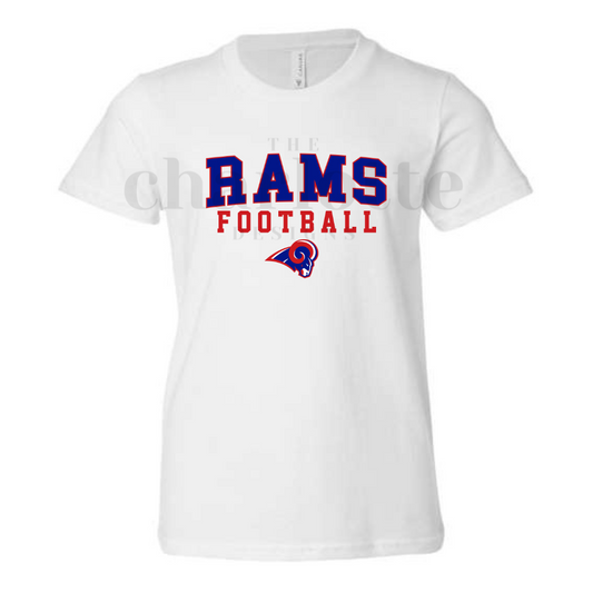 RTS ADULT SMALL - rams white varsity 100% Cotton short sleeve